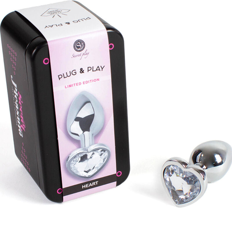 Plug anal en métal coeur cristal clair petite taille 7 cm