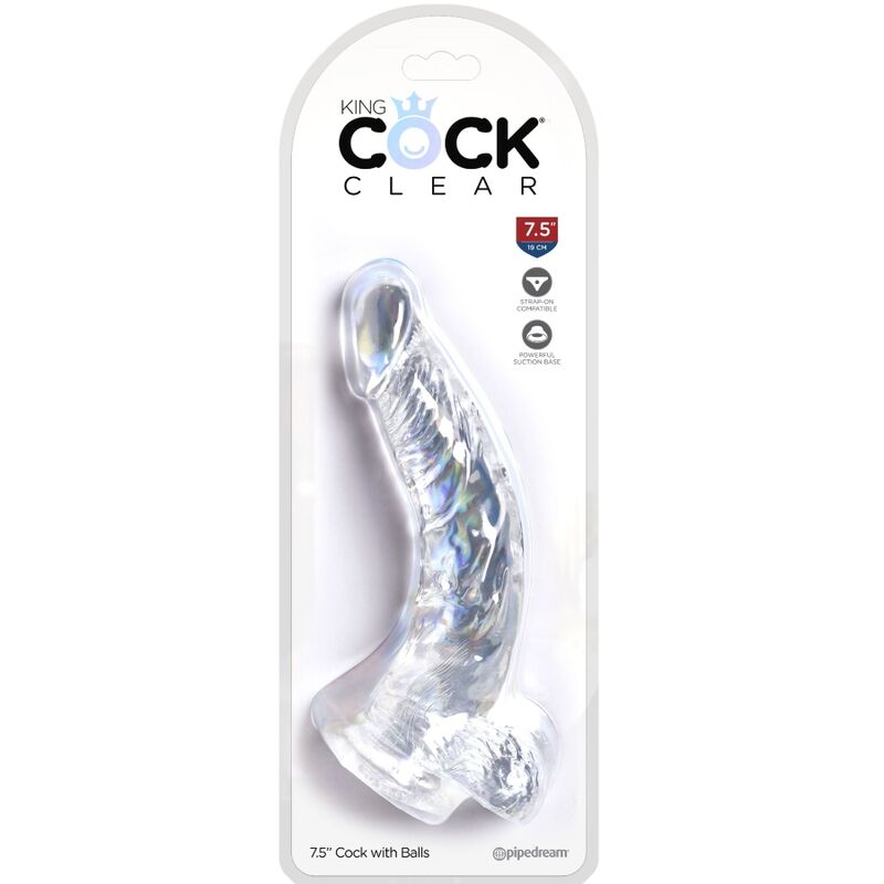 Clear pénis courbe réaliste avec boules 16.5 cm transparent