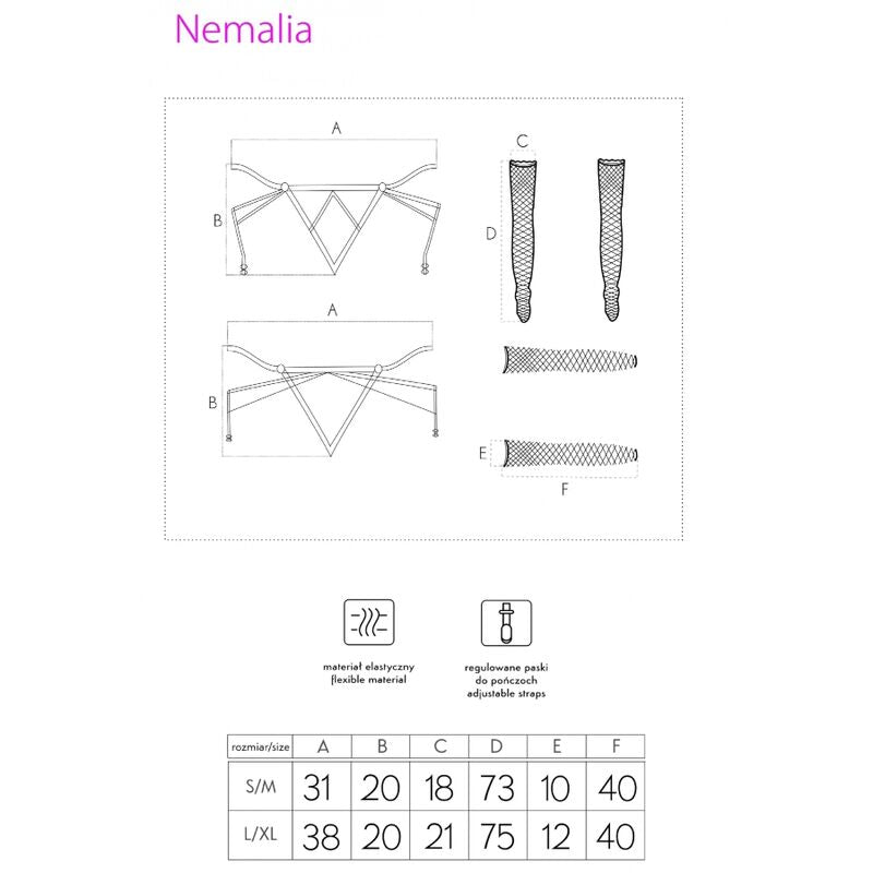 Nemalia set liguero + medias + guantes negro