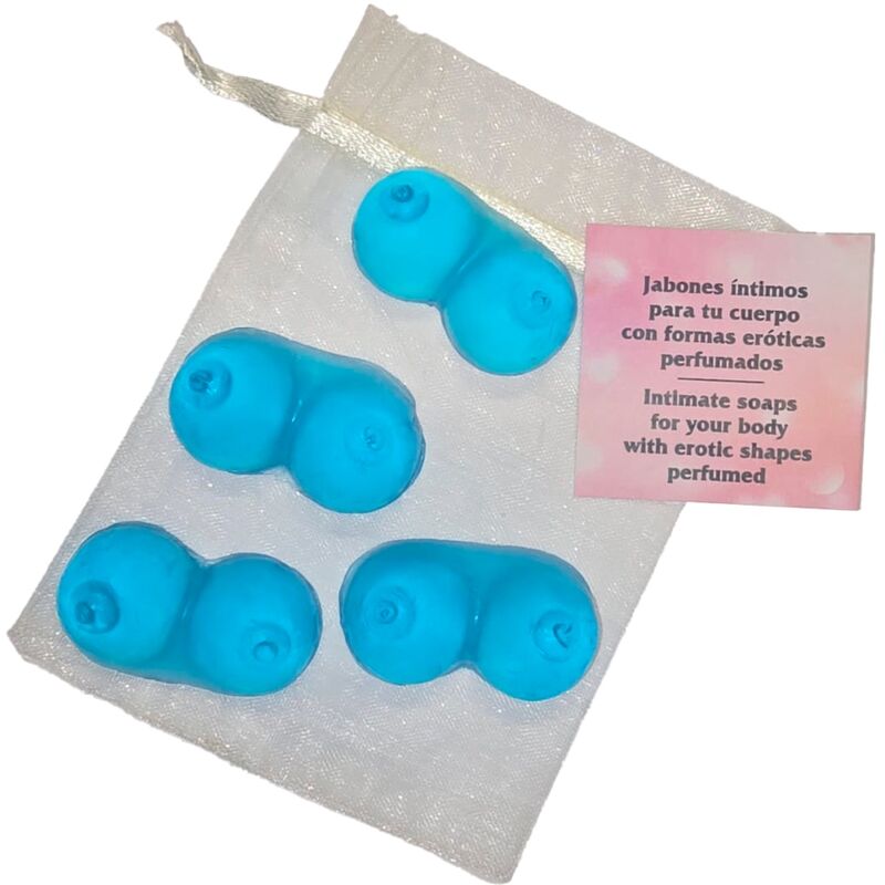 4 mini savons parfumés en forme de seins bleu