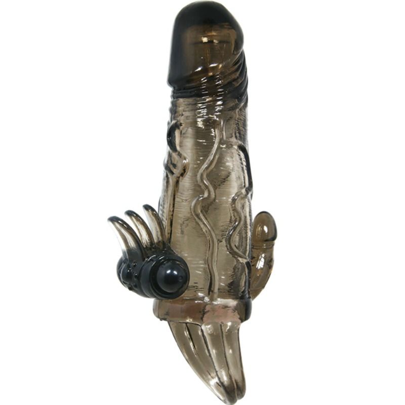 Couvre-pénis brave man avec stimulation clito et anal double bullet noir 16.5 cm