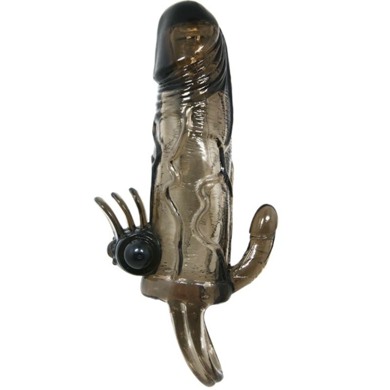 Couvre-pénis brave man avec stimulation clito et anal double bullet noir 16.5 cm