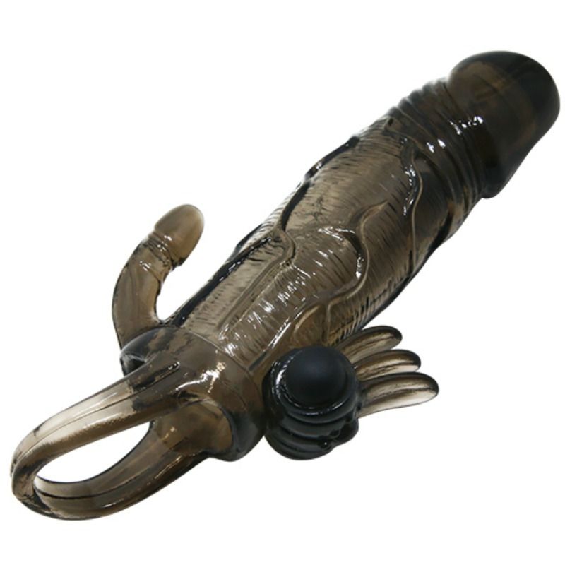 Couvre-pénis brave man avec stimulation clito et anal double bullet noir 16.5 cm