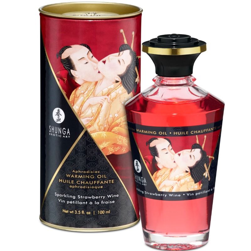 Huile de massage effet chaleur fraises et cava 100 ml