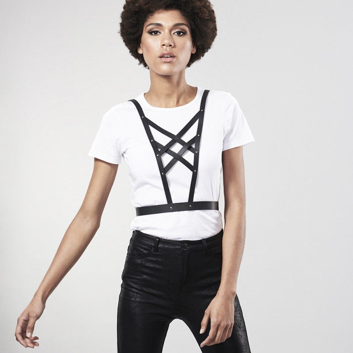 Indiscrets maze harnais croisé avec collier noir