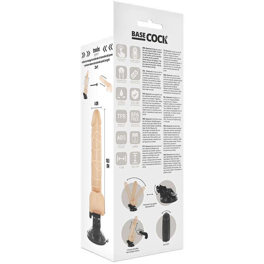 BASECOCK - VIBRATEUR RÉALISTE TÉLÉCOMMANDE NOIR 18.5 CM -O- 4CM